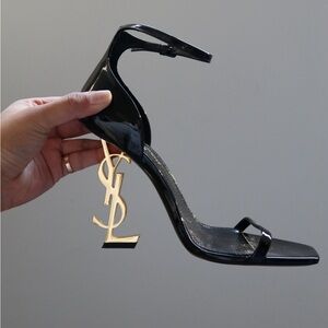 YSL Black and Gold Heeled Sandals